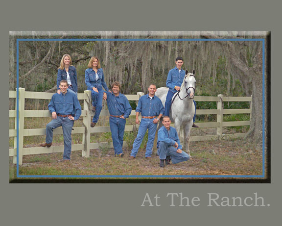 family picture with horses in woods, location photo with kids and horses