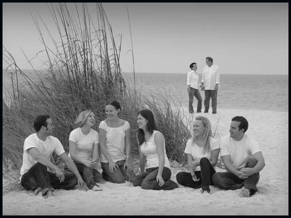 mulit generation black and white beach portrait