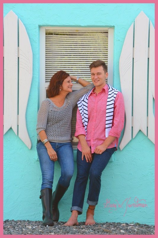 Mother son senior portrait outside casual contemporary