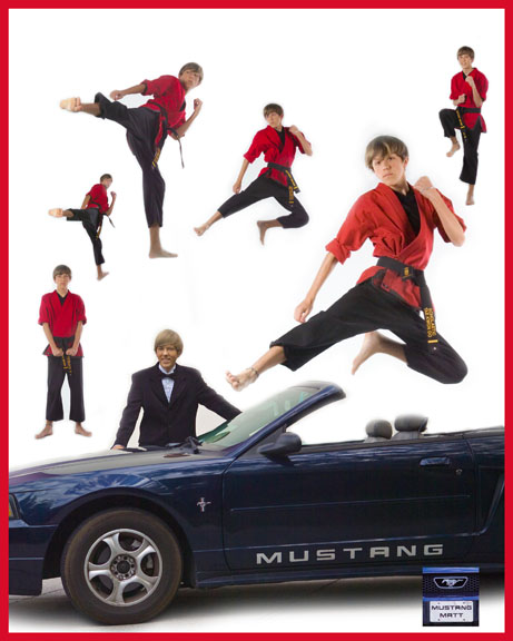martial arts student photo collage with multiple poses for senior portrait