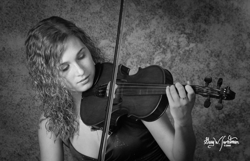 senior portrait with my violin, black and white senior picture in photo studio
