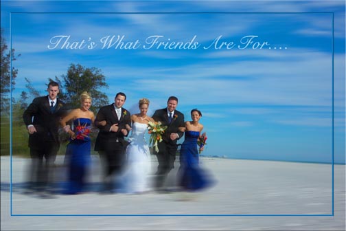 Wedding friends running on Florida Beach photojournalism