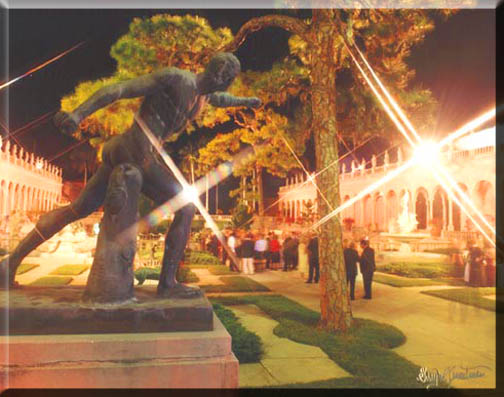 The Ringling Museum of Art courtyard at night